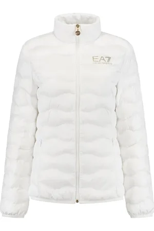 EA7 Jassen, Dames, Wit, M, Polyester, Witte Sportieve Jas met Rits