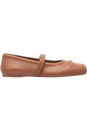 Marni Schoenen, Dames, Bruin, 40 EU, Leer, Leren Ballerina`s met Reliëf Strik