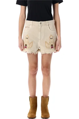 Isabel Marant Korte broeken, Dames, , S, Denim, Hoge taille denim shorts met franje afwerking