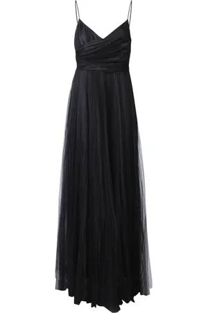 Fabiana Filippi Kleedjes, Dames, Zwart, S, Tule, Geplooide Tule Maxi Jurk