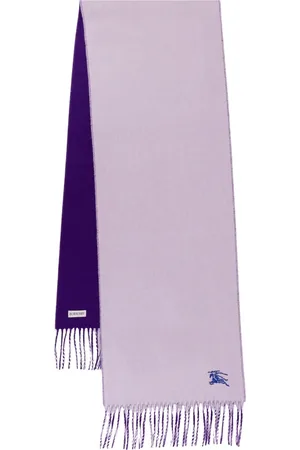Burberry Accessoires, Heren, Paars, ONE Size, Kasjmier, Paarse sjaal met gerafelde randen en iconisch logo-borduursel
