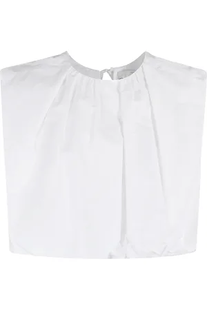 TELA Tops, Dames, Wit, 2Xs, Katoen, Witte Crop Blouse met Striksluiting