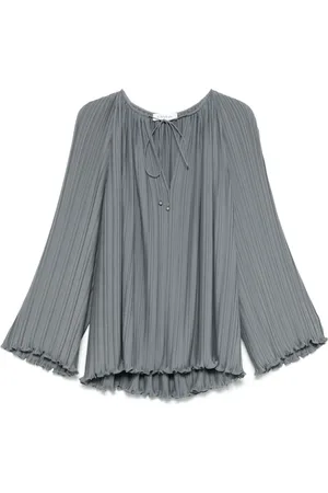 Lanvin Blouses & Shirts, Dames, Grijs, S, Polyester, Blouse met Strikdetail in de Hals en V-hals