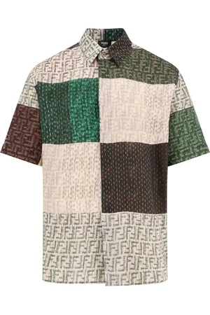 Fendi Overhemden, Heren, Veelkleurig, M, Linnen, Linnen overhemd met FF-print