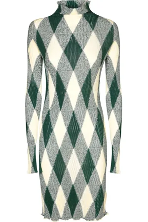 Burberry Kleedjes, Dames, Veelkleurig, M, Katoen, Groene Zijden Jurk met Diamantprint