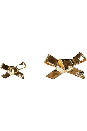 Elisabetta Franchi Accessoires, Dames, Geel, ONE Size, Gouden Bow Oorbellen met Logo Sluiting