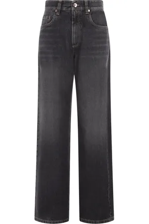 Brunello Cucinelli Jeans, Dames, Zwart, S, Katoen, Loose-fit jeans met Monile-detail