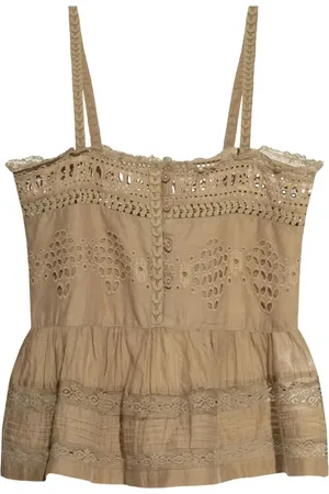 Isabel Marant Tops, Dames, , S, Geborduurde Khaki Top met Bandjes