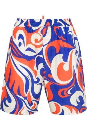 Dsquared2 Korte broeken, Heren, Veelkleurig, L, Katoen, Beach Waves Palm Print Shorts