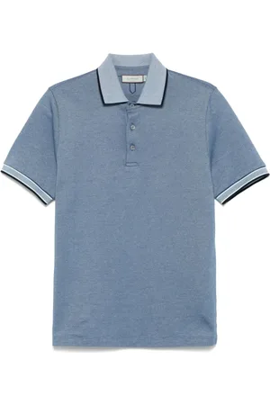 CANALI Tops, Heren, Blauw, L, Katoen, Polo Shirt met Korte Mouwen