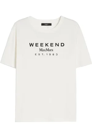 Max Mara Tops, Dames, Wit, S, Katoen, T-shirt met grafisch motief, wit