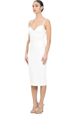 Elisabetta Franchi Kleedjes, Dames, Wit, M, Polyester, Ivory Heart Neckline Midi Jurk