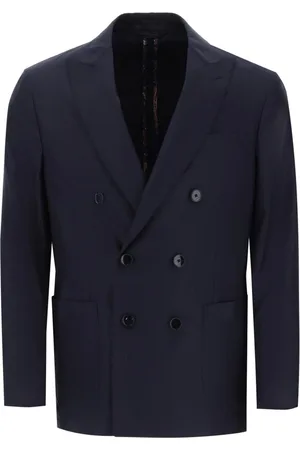 Etro Jassen, Heren, Blauw, S, Wol, Gestreept wollen double-breasted blazer
