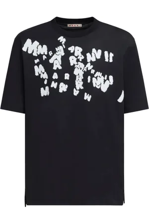 Marni Tops, Heren, Zwart, L, Katoen, T-shirt met geprint logo