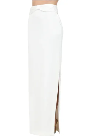 Elisabetta Franchi Rokken, Dames, Wit, L, Satijn, Ivory Lange Elegante Rok