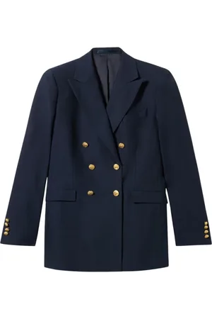 Brooks Brothers Jassen, Dames, Blauw, M, Wol, Hopsack wollen double-breasted blazer