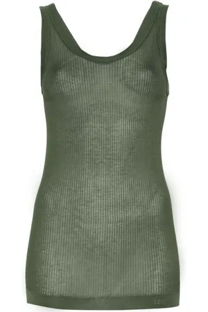 LEMAIRE Tops, Dames, Groen, M, Groene Ribgebreide Top zonder Mouwen met Scoop Hals