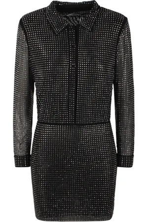 Self-Portrait Kleedjes, Dames, Zwart, S, Polyester, Mini-jurk met strasssteentjes