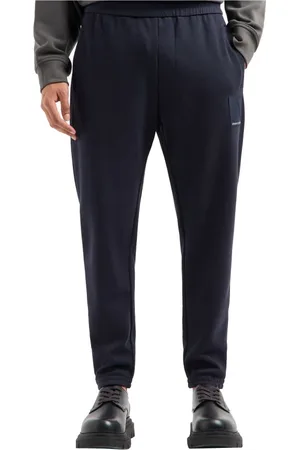 Emporio Armani Broeken, Heren, Blauw, L, Katoen, Blauwe joggingbroek met logopatch