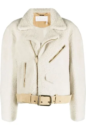 Chloé Jassen, Dames, , M, Polyester, Faux Fur Jas met Lederen Details