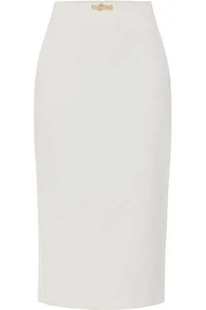 Elisabetta Franchi Rokken, Dames, Grijs, L, Polyester, Lichte Double Crepe Rok met Juweeldetails