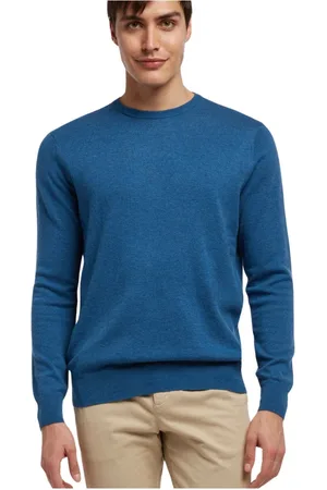 Brooks Brothers Truien, Heren, Blauw, M, Wol, Lamswollen trui met ronde hals