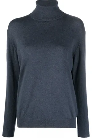Brunello Cucinelli Truien, Dames, Blauw, M, Leer, Roll-Neck Cashmere Jumper