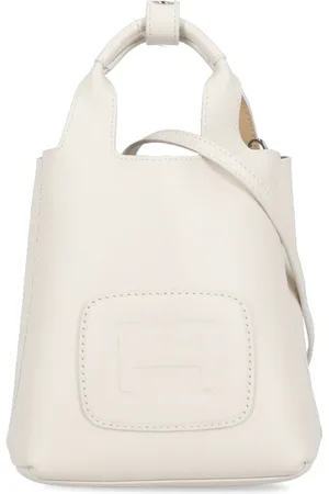 Hogan Tassen, Dames, Wit, ONE Size, Leer, Witte leren shopper met afneembare riem
