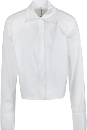 LIVIANA CONTI Blouses & Shirts, Dames, Wit, M, Katoen, Crop Poplin Blouse met Gevoerde Schouderbanden