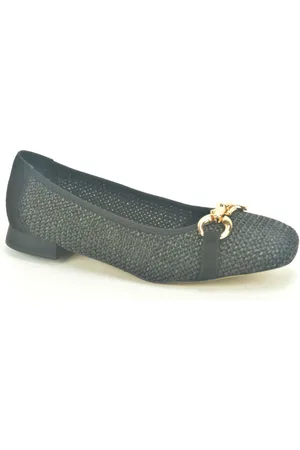 Caprice Schoenen, Dames, Zwart, 37 EU, Raffia Ballerina Flats met Gar. Plat