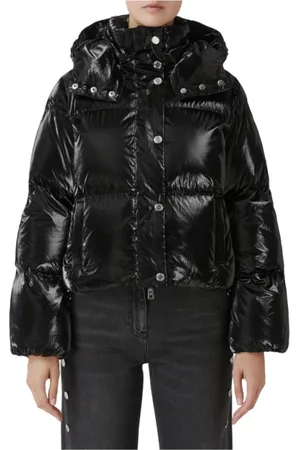 Elisabetta Franchi Jassen, Dames, Zwart, L, Nylon, Zwarte Metallic Cropped Puffer Jas