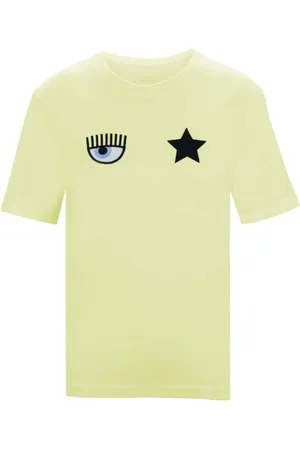 Chiara Ferragni Tops, Dames, Geel, M, Katoen, Geborduurde T-shirt met Oog en Ster