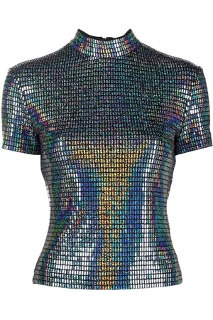 Chiara Ferragni Tops, Dames, Zwart, S, Katoen, Mock Neck Zwart T-Shirt