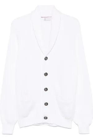 Brunello Cucinelli Truien, Heren, Wit, M, Wol, Witte Shawl Revers Trui