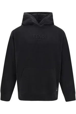 Fendi Sweatshirts & Hoodies, Heren, Zwart, M, Katoen, Hoodie met geborduurd logo en kangoeroezak