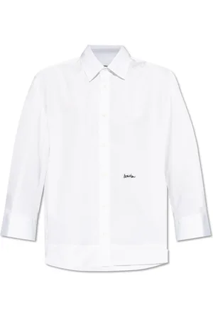 Dsquared2 Blouses & Shirts, Dames, Wit, M, Katoen, Logo Geborduurd Shirt met Lange Mouwen