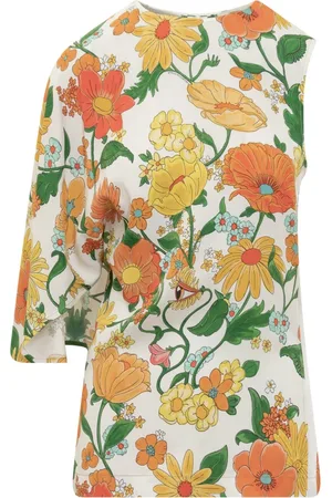 Stella McCartney Blouses & Shirts, Dames, Veelkleurig, XS, Lady Garden-print Top met één schouder