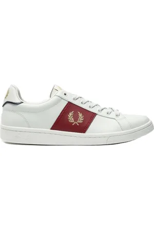 Fred Perry Schoenen, Heren, Wit, 44 EU, Leer, Leren Sneakers met Zijpanelen van Porselein