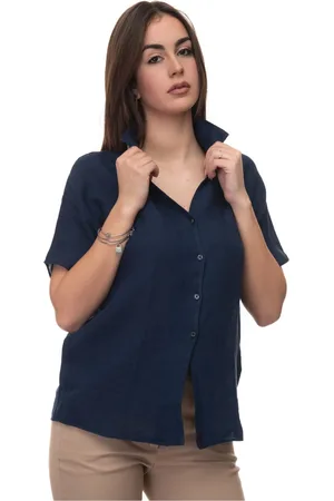 FAY Blouses & Shirts, Dames, Blauw, M, Linnen, Linnen Overhemd