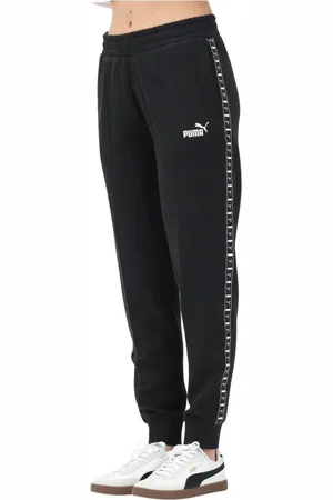 PUMA Broeken, Dames, Zwart, L, Sportieve Zwarte Tape Broek