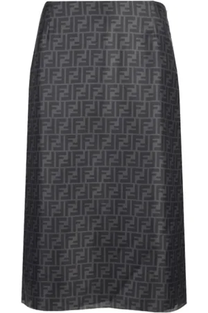 Fendi Rokken, Dames, Zwart, M, Zijden Monogram Midi Rok