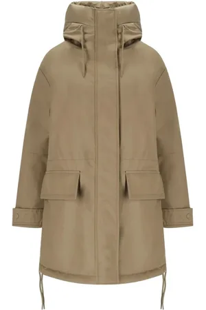 Duno Mantels, Dames, Bruin, M, Katoen, Camel Reversible Parka met Technische Stoffen