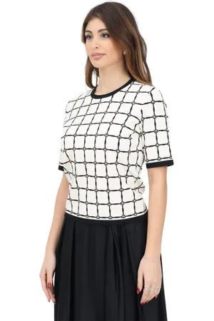 Elisabetta Franchi Tops, Dames, Wit, XS, Geometric Grid Pattern Witte Top