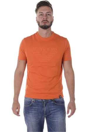 Emporio Armani Tops, Heren, Oranje, XL, Katoen, Casual T-Shirt Sweatshirt