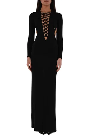 Elisabetta Franchi Kleedjes, Dames, Zwart, L, Hooded Jersey Jurk met Veters