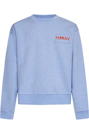 Marni Sweatshirts & Hoodies, Heren, Blauw, L, Katoen, Lichtblauwe Crewneck Sweatshirt met Logo-print