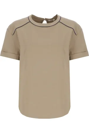 Brunello Cucinelli Tops, Dames, , S, Katoen, Katoenen T-shirt met messing details
