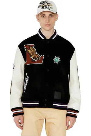 Lanvin Jassen, Heren, Zwart, L, Katoen, Logo Patch Leren Mouw Varsity Jas