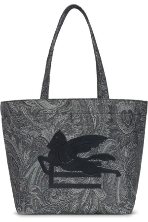 Etro Tassen, Heren, Zwart, ONE Size, Katoen, Zwarte katoenmix tote met lederen afwerking