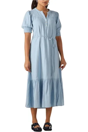 Moliin Kleedjes, Dames, Blauw, L, Denim, Blauwe Midi Jurk Alex
